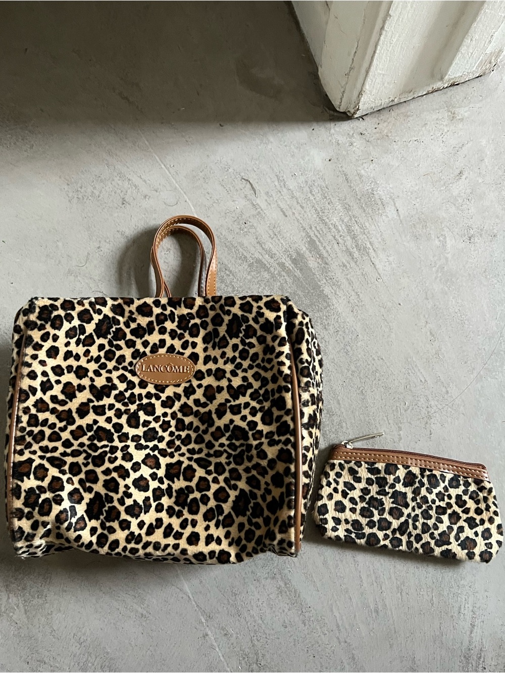 Leopard Print Tote and Pouch - Brown
